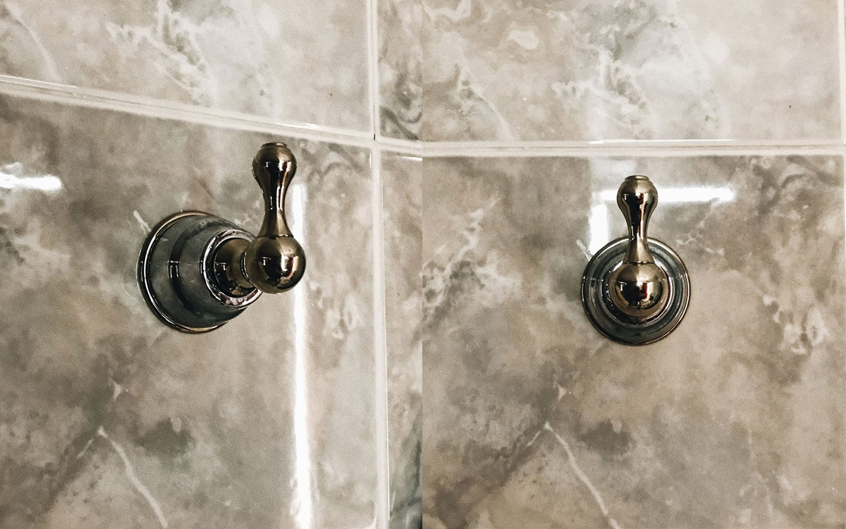 A single hook made of metal, chrome, screwed to a wall. Found on a private home in Acapulco, Mexico, 2022.